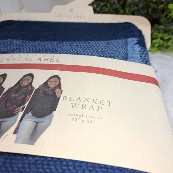 Quagga Blanket Wrap Scarf Navy Buffalo Checked Green Label - Picture 5 of 7